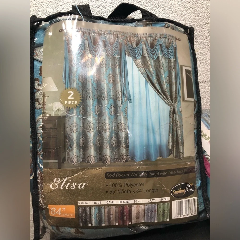 Elisa Blue Floral Drapery Panel Set - Blue Curtains